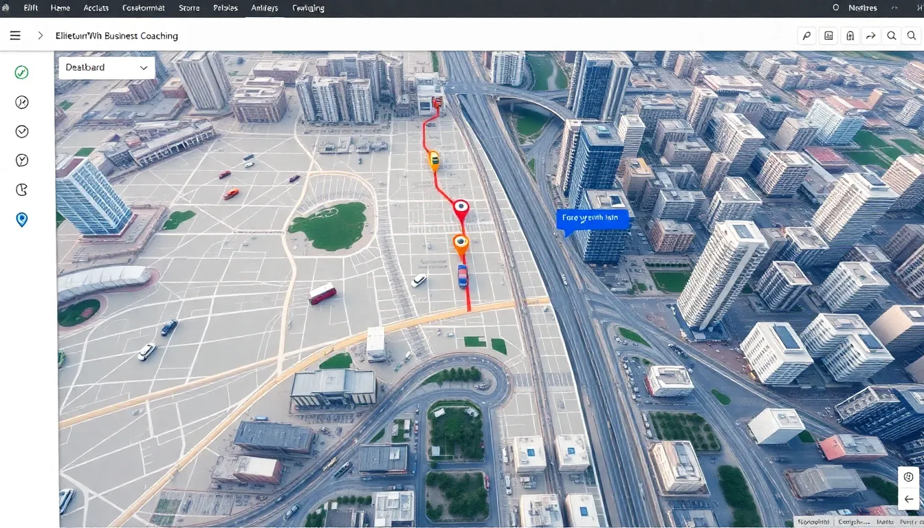 A detailed map view in the QuantumFMS dashboard showing multiple vehicles moving in real-time along their routes.